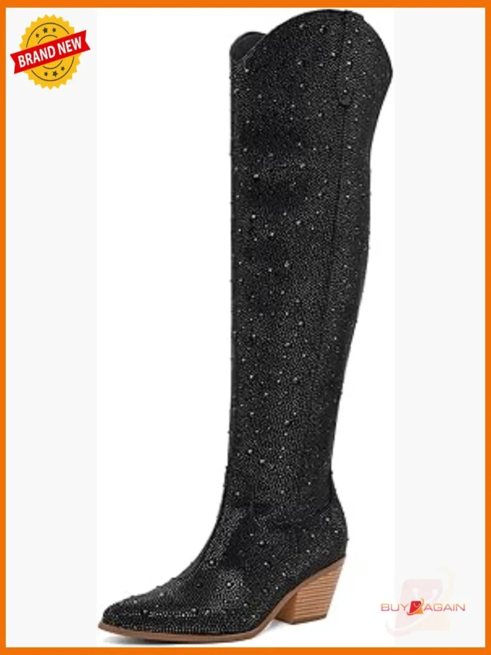 Rhinestone Over the Knee Cowboy Boots, Sparkly Western Pull-On Chunky Heel